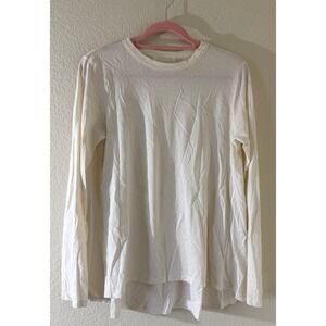 6397 Womens Cream Cotton High Neck Zip Up Long Sleeve Crew Size Small minimalist